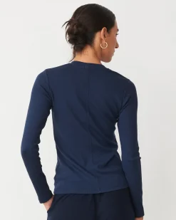 MONROW Supimaluxe Rib Long Sleeve Crew BLUEBLACK Outlet